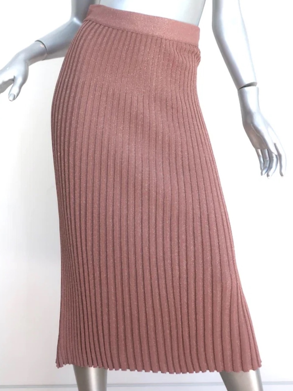 Prada Midi Skirt Dusty Rose/Gold Lurex Ribbed Knit